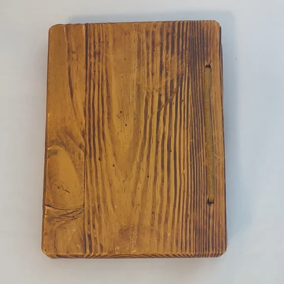 Unique Vintage Wooden Book Cover / Journal with Metal Hinges - Picture 2 of 7